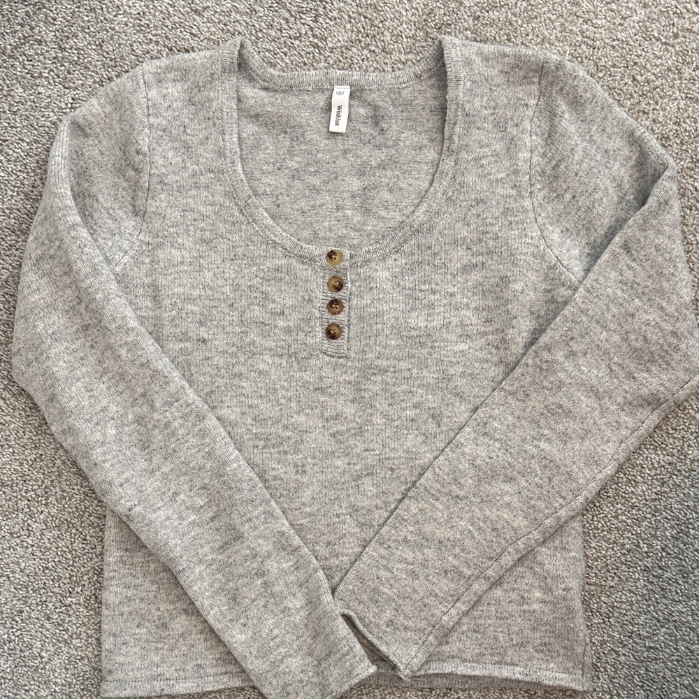 Gray Long Sleeve Sweater with Button Detail
